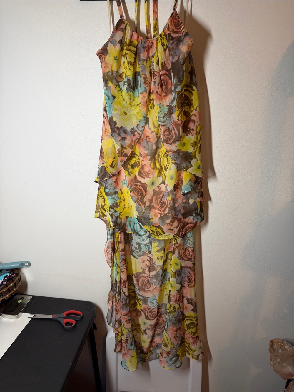Arden B Floral Maxi Dress in Yellow, Peach, Blue